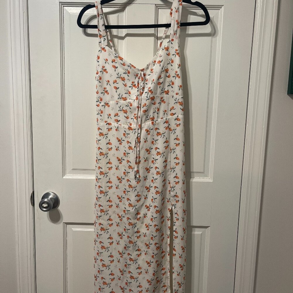Abercrombie Peach Print Midi Dress with Slit
